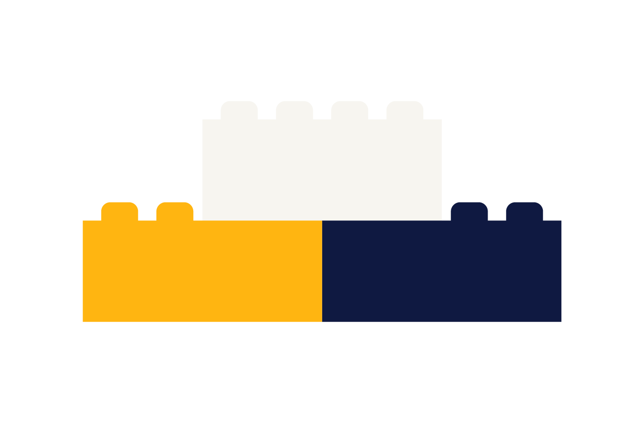 an illustration of white, yellow, and navy blue lego blocks stacked together