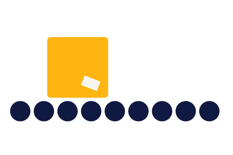 an illustration of a yellow and navy blue manufacturing production line