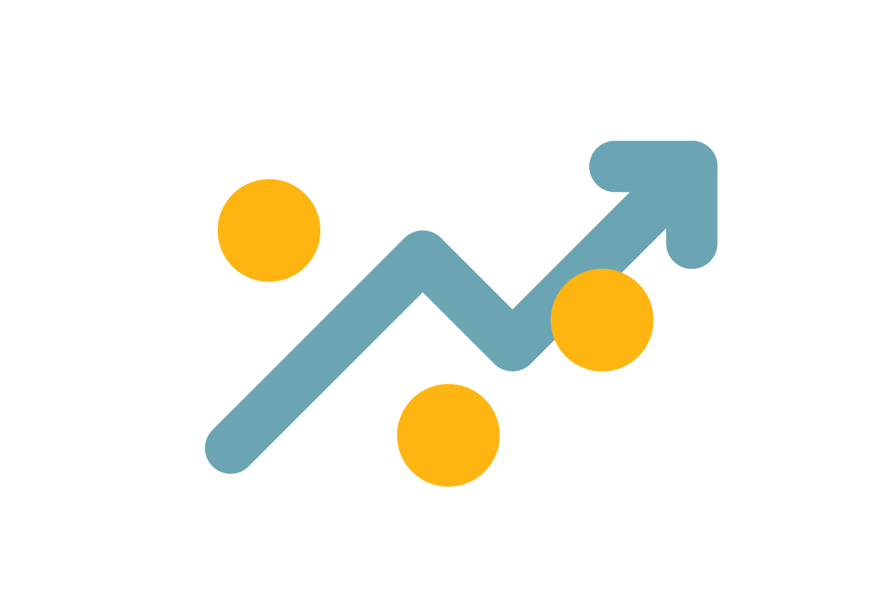 an illustration of a turquoise upward arrow with yellow circles