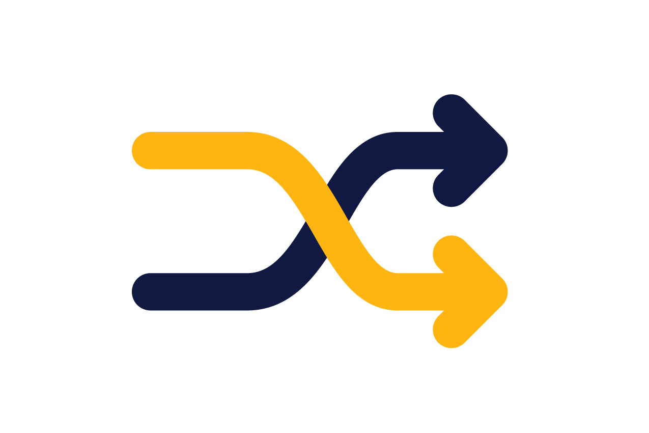 an illustration of navy blue and yellow overlapping arrows