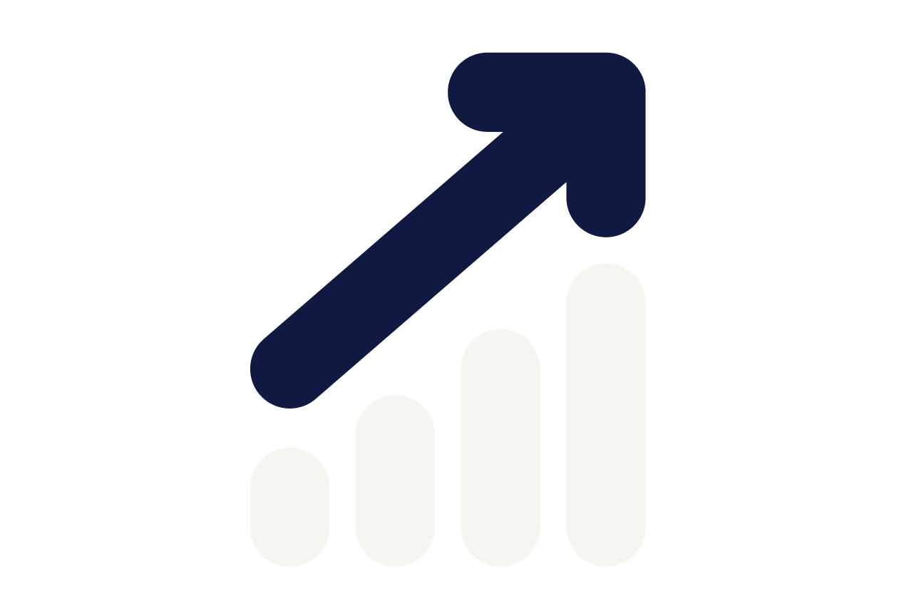 an illustratio of a navy blue arrow with rising bars