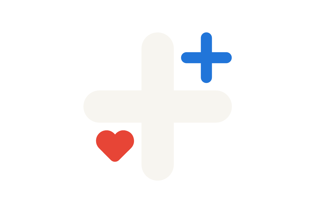 An illustration of a sign with plus and heart in various combinations