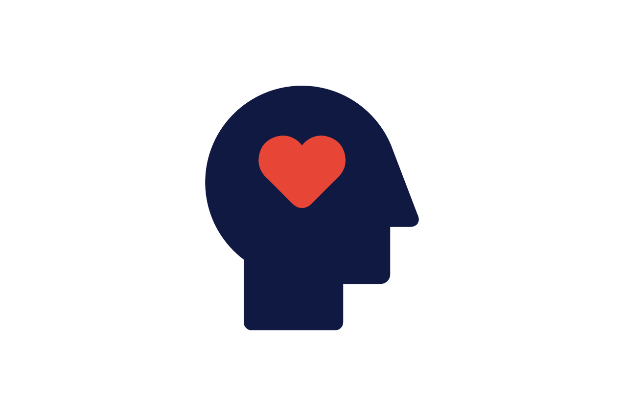 An illustration of a head with a heart in it symbolizing mental health and psychologists
