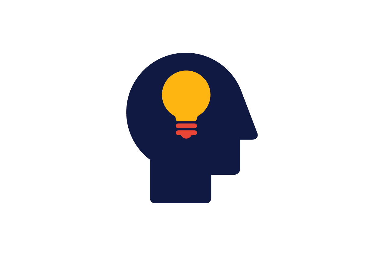 An illustration of a human head with a lightbulb inside.