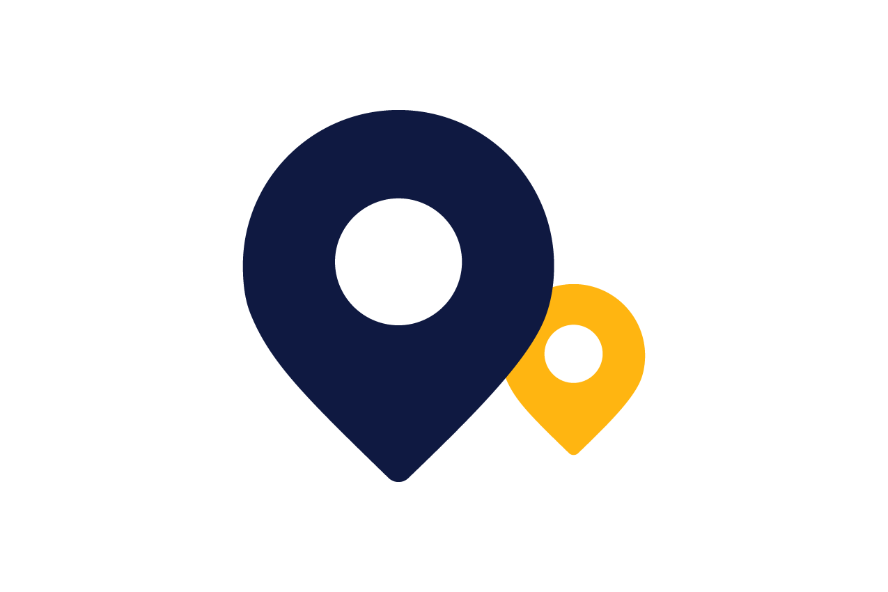 An illustration of a navy blue and yellow location pin