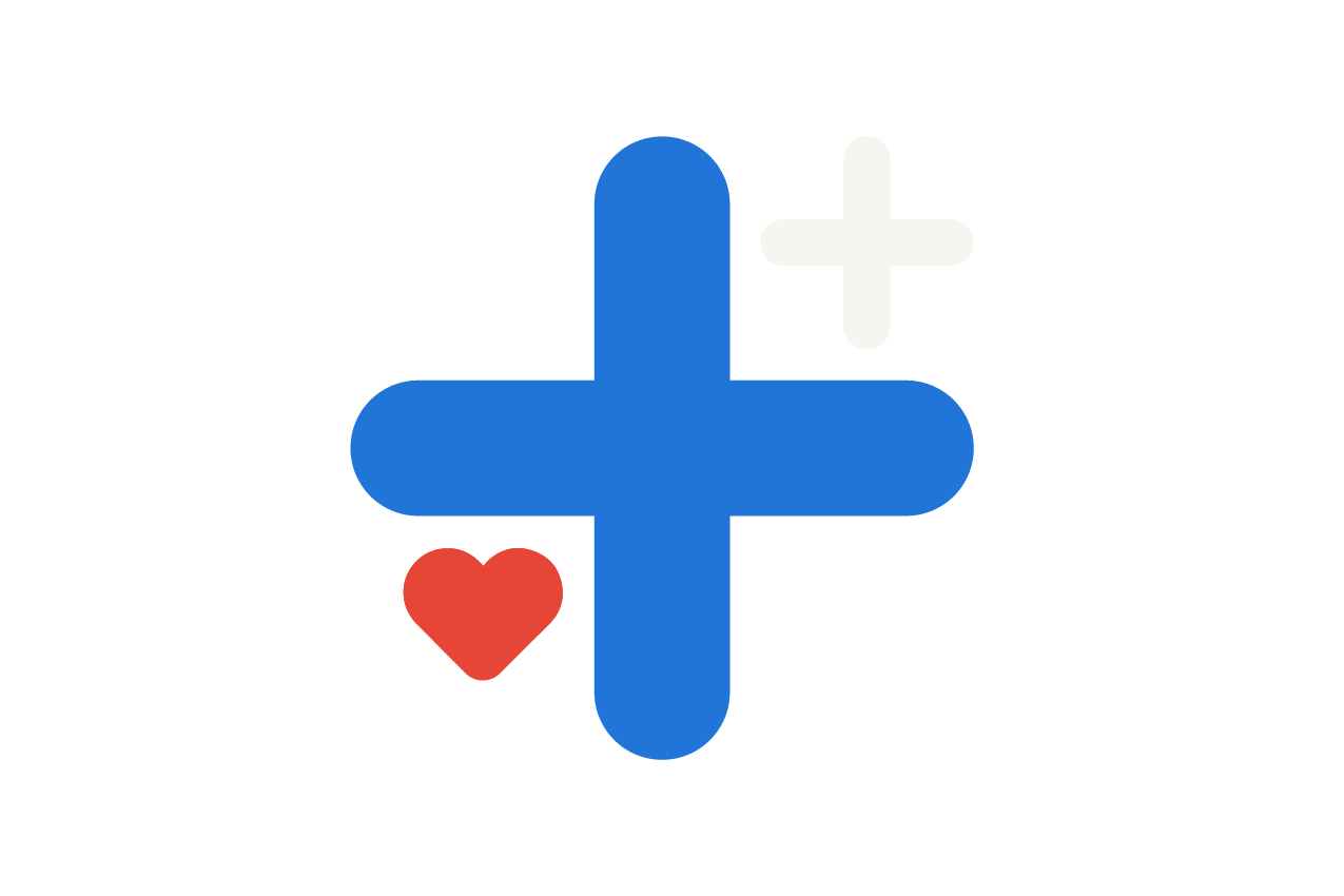 An illustration of a plus sign with heart