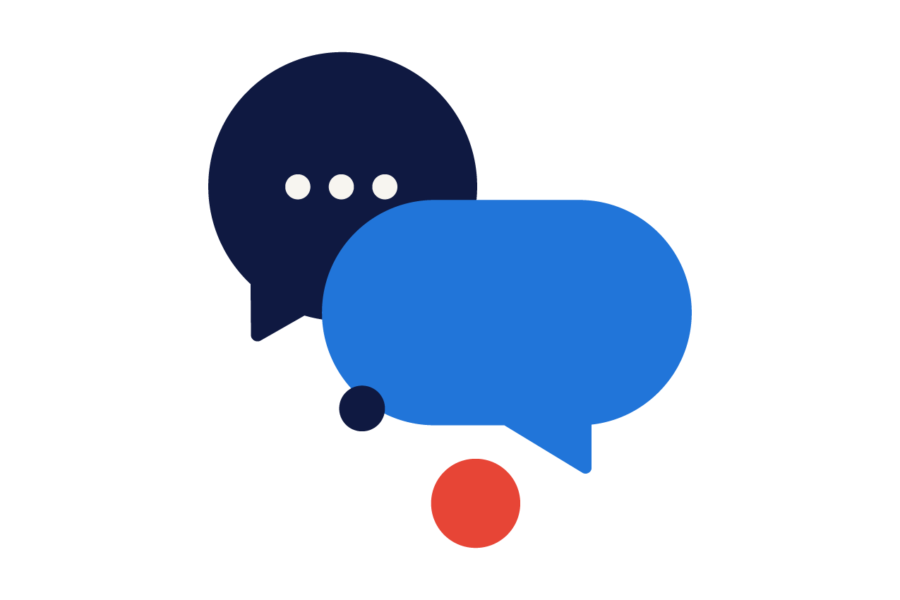 text balloons with red, navy blue and light blue 
