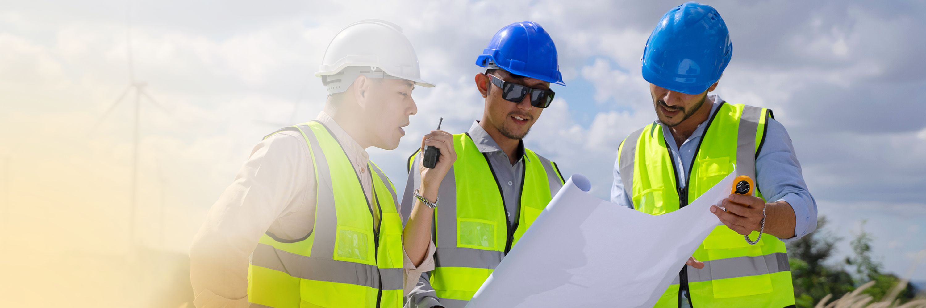 engineering colleagues working in high vis