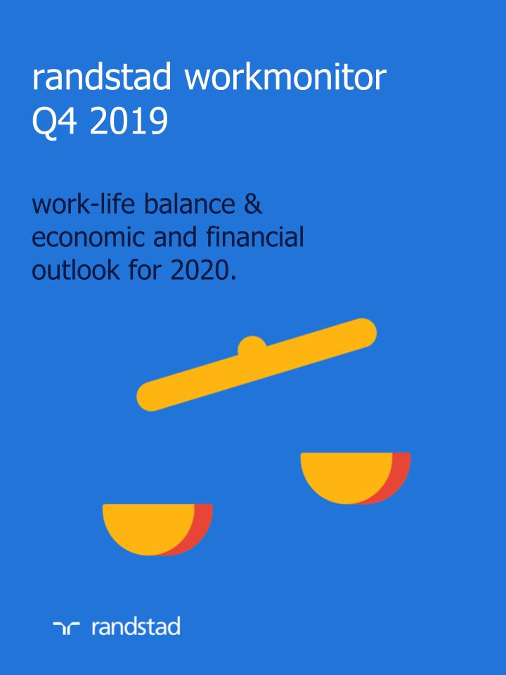 an illustration of a balancing scale with text saying, randstad workmonitor Q4 2019, work-life balance & economic and financial outlook for 2020