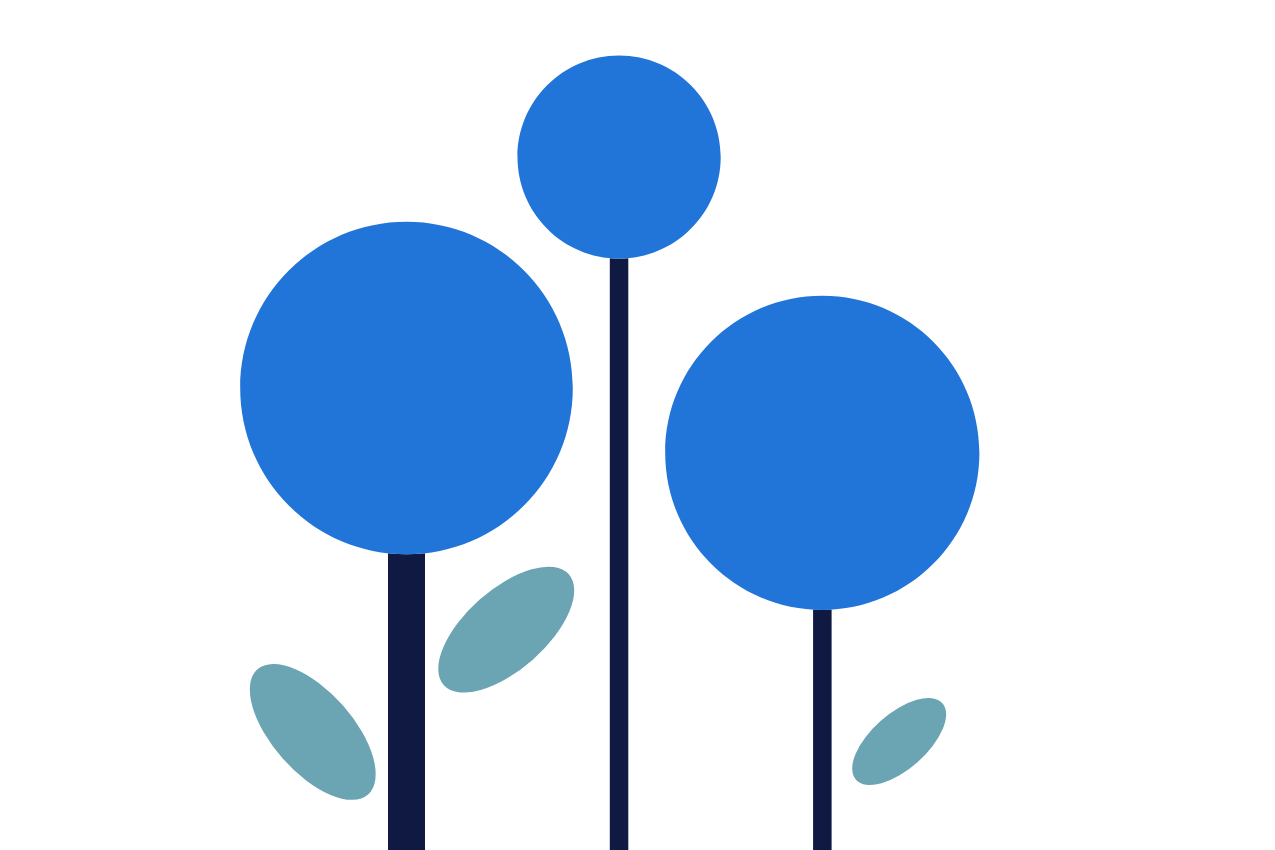 an illustration of three hydrangeas in blue