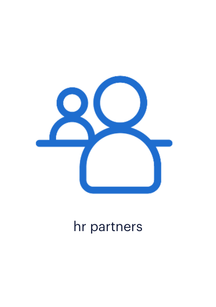 an illustration of two people conversing while sitting on a table facing each other with text saying hr partners