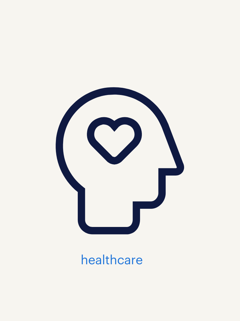 an illustration of a person with a heart inside his head with text saying healthcare