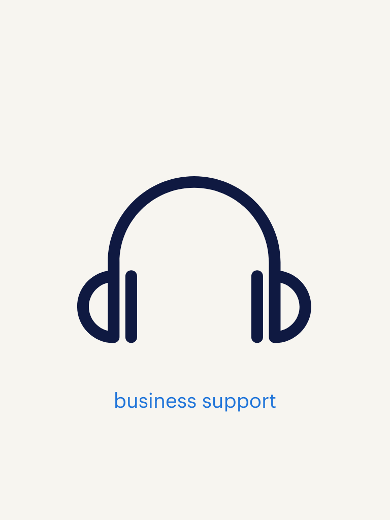 an illustration of a headphones with text saying business support