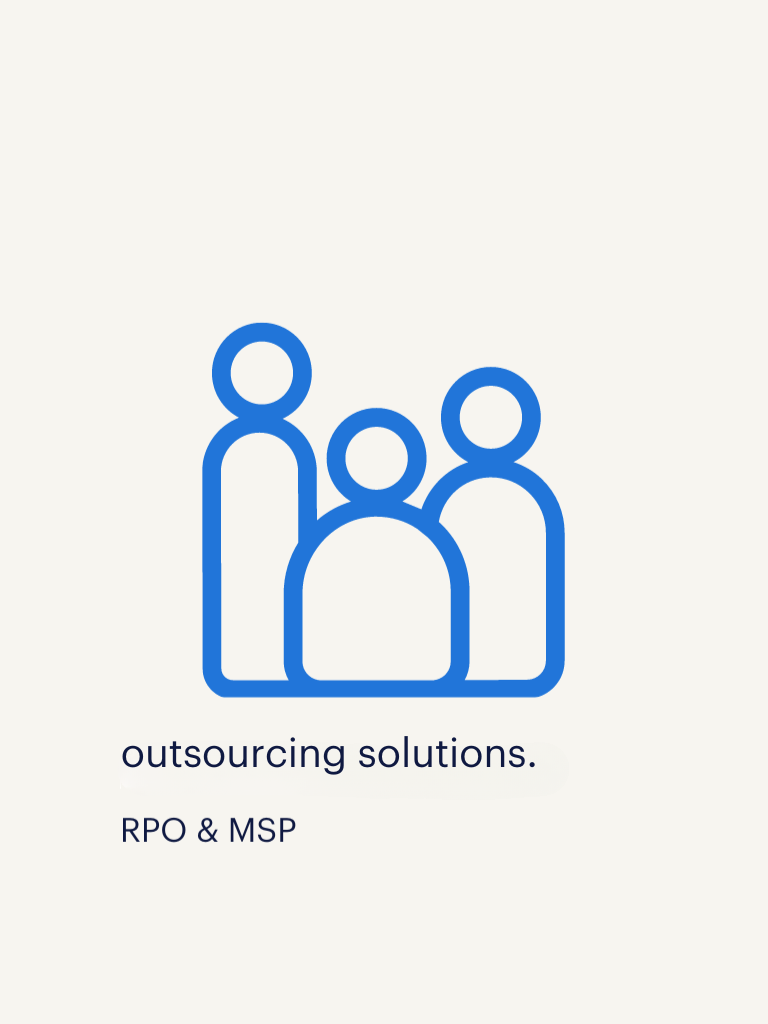 an illustration showing different kinds of people with text saying outsourcing solutions, RPO & MSP