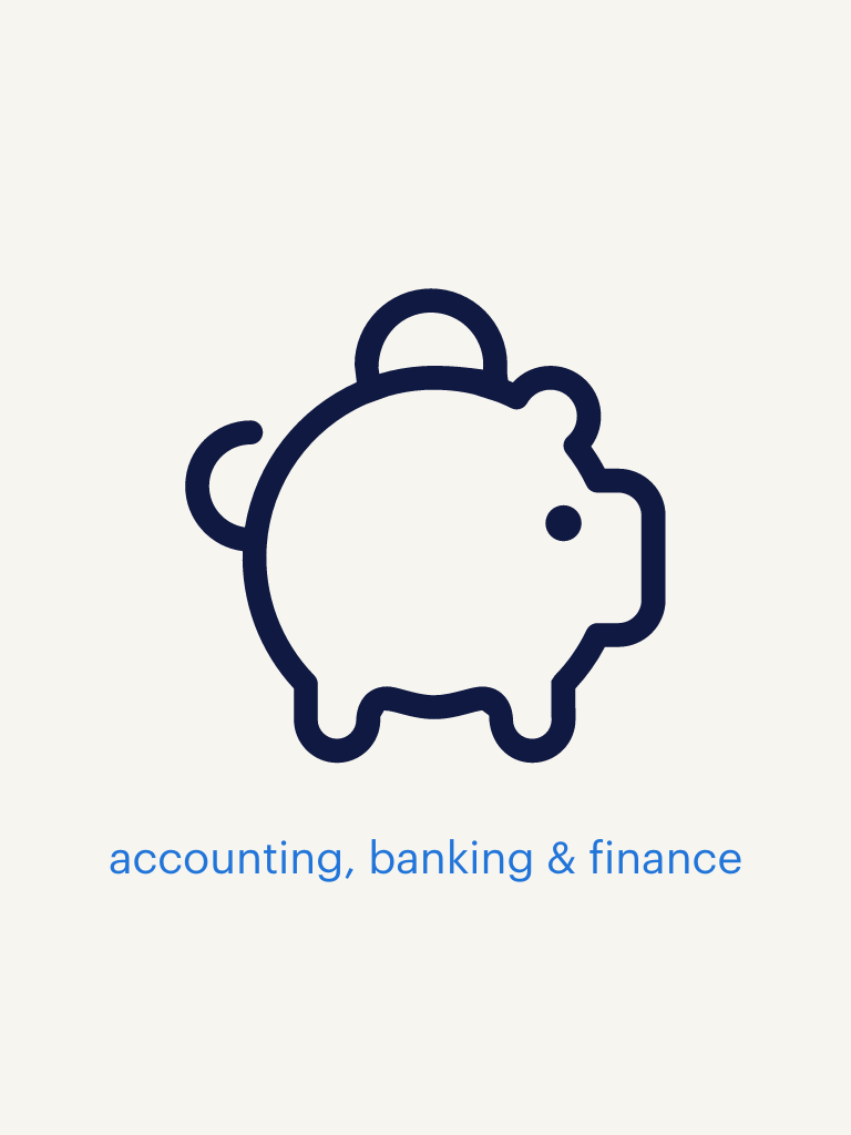 an illustration of a piggy bank with text saying accounting, banking & finance