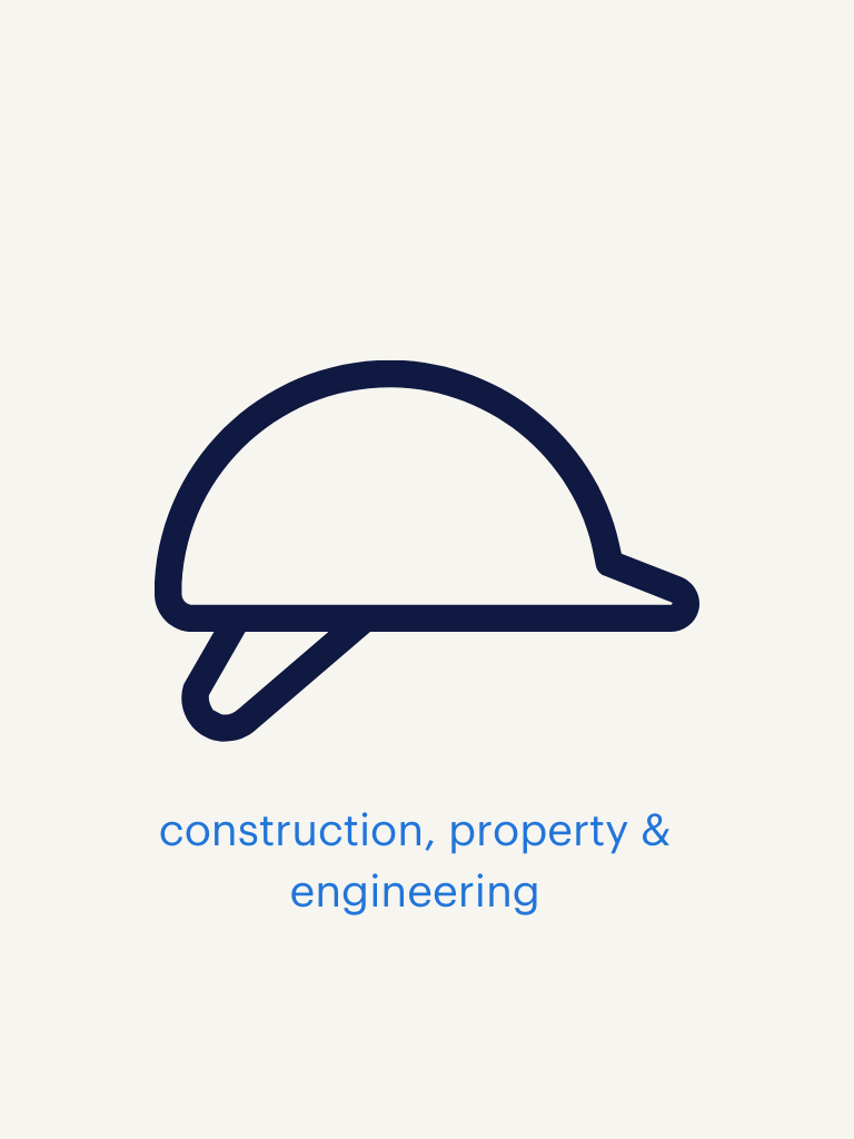 an illustration of a helmet with text saying construction, property & engineering