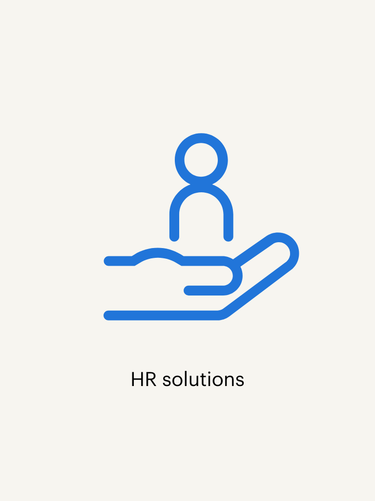an illustration of a person in a hand with text saying HR solutions