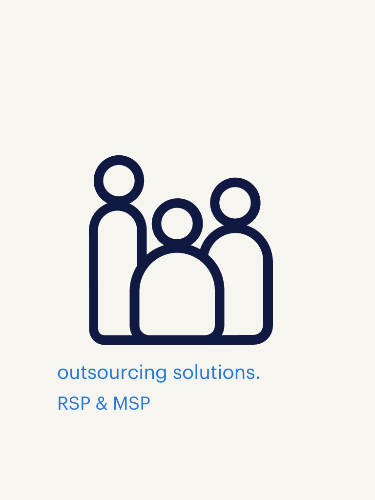 an illustration of different people with text saying outsourcing solutions