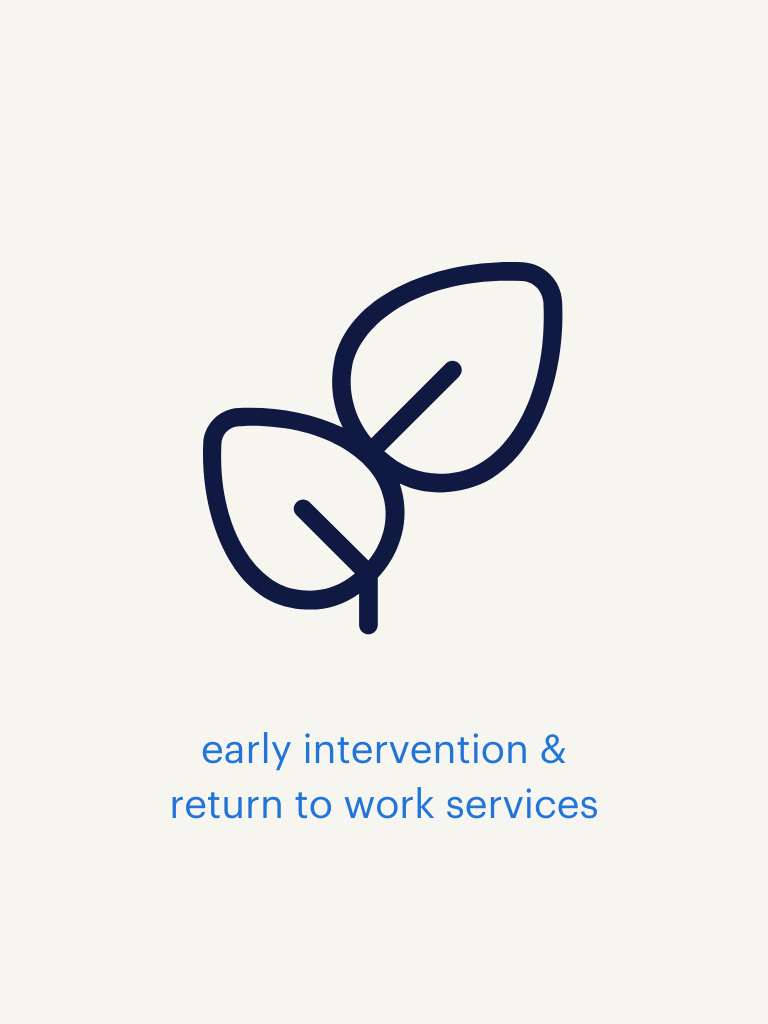 an image of two leaves with text saying early intervention & return to work services