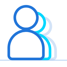 illustration with outline of three people in various shades of blue