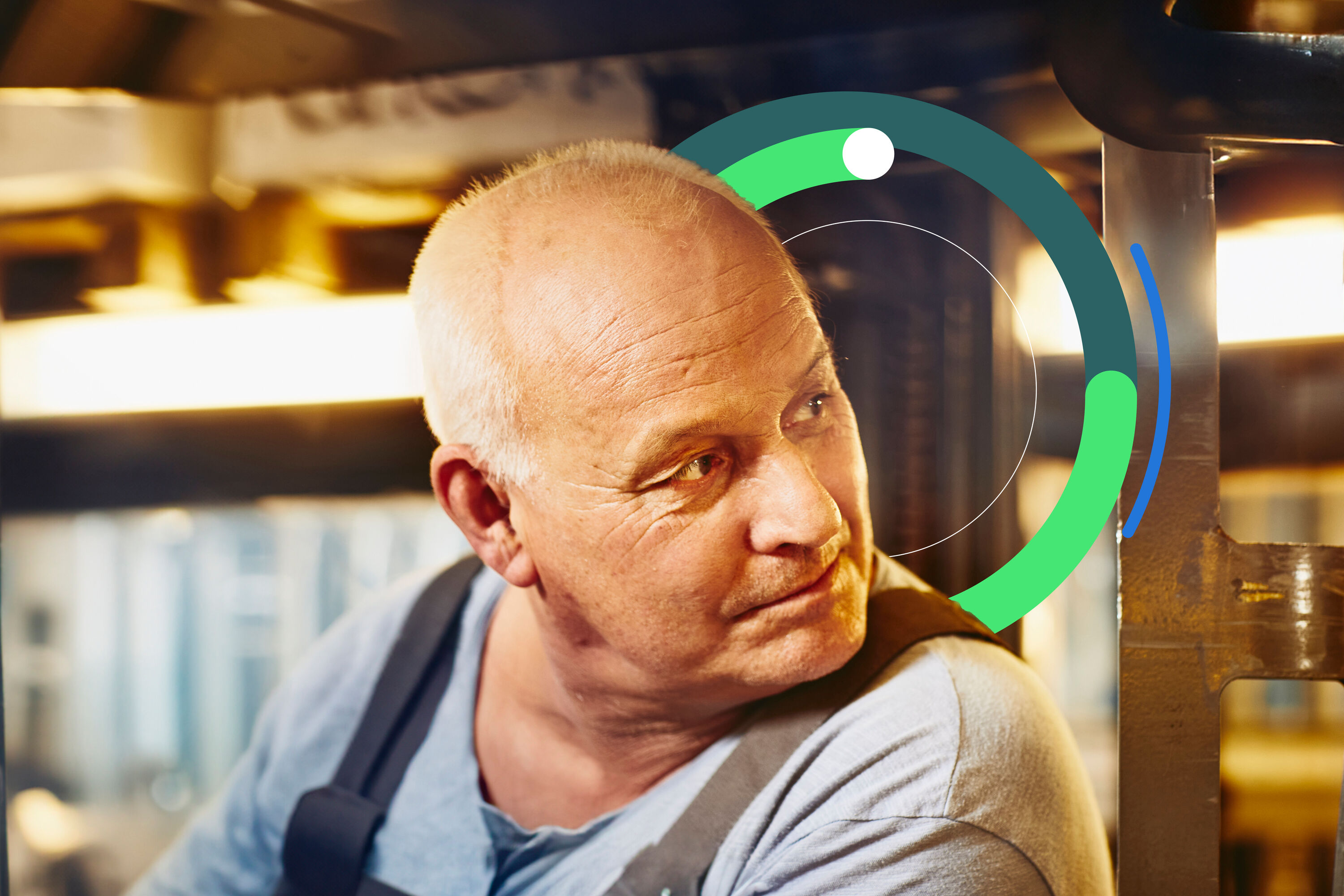 a man driving a forklift looking behind him