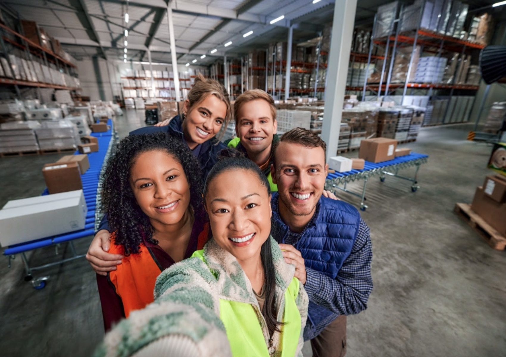 an image of coworkers smiling and posing for the camera 