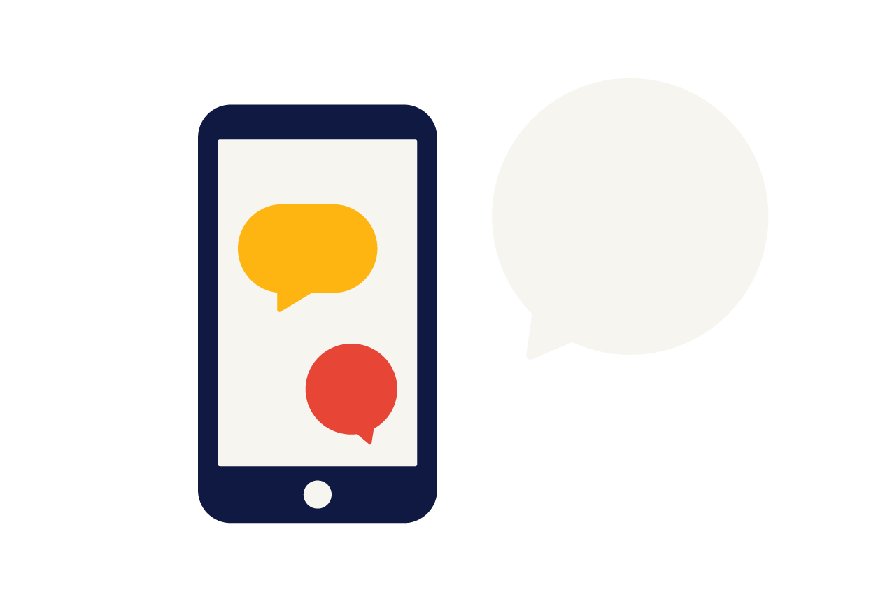 An illustration of a phone with speech balloons