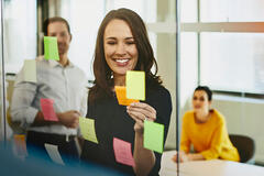 an image of placing sticky notes on the glass walls of the meeting room