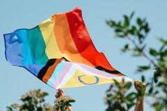 image of an intersex-inclusive progress pride flag being waved in the air