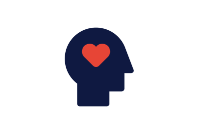 An illustration of a head with a heart in it symbolizing mental health and psychologists