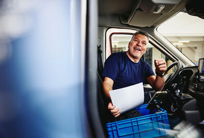 A man in a truck