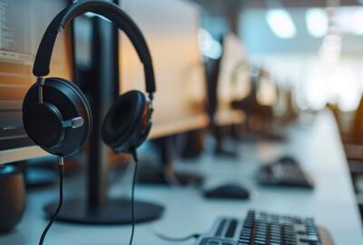 picture of headphones at a desk