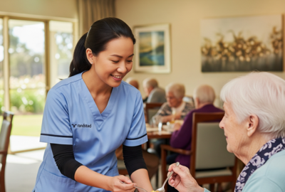 an image of a woman taking care of an elderly woman