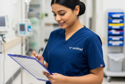 an image of a nurse writing on a clipboard