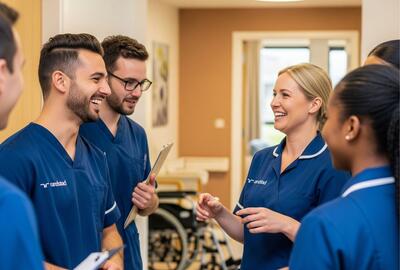 an image of nurses talking and smiling