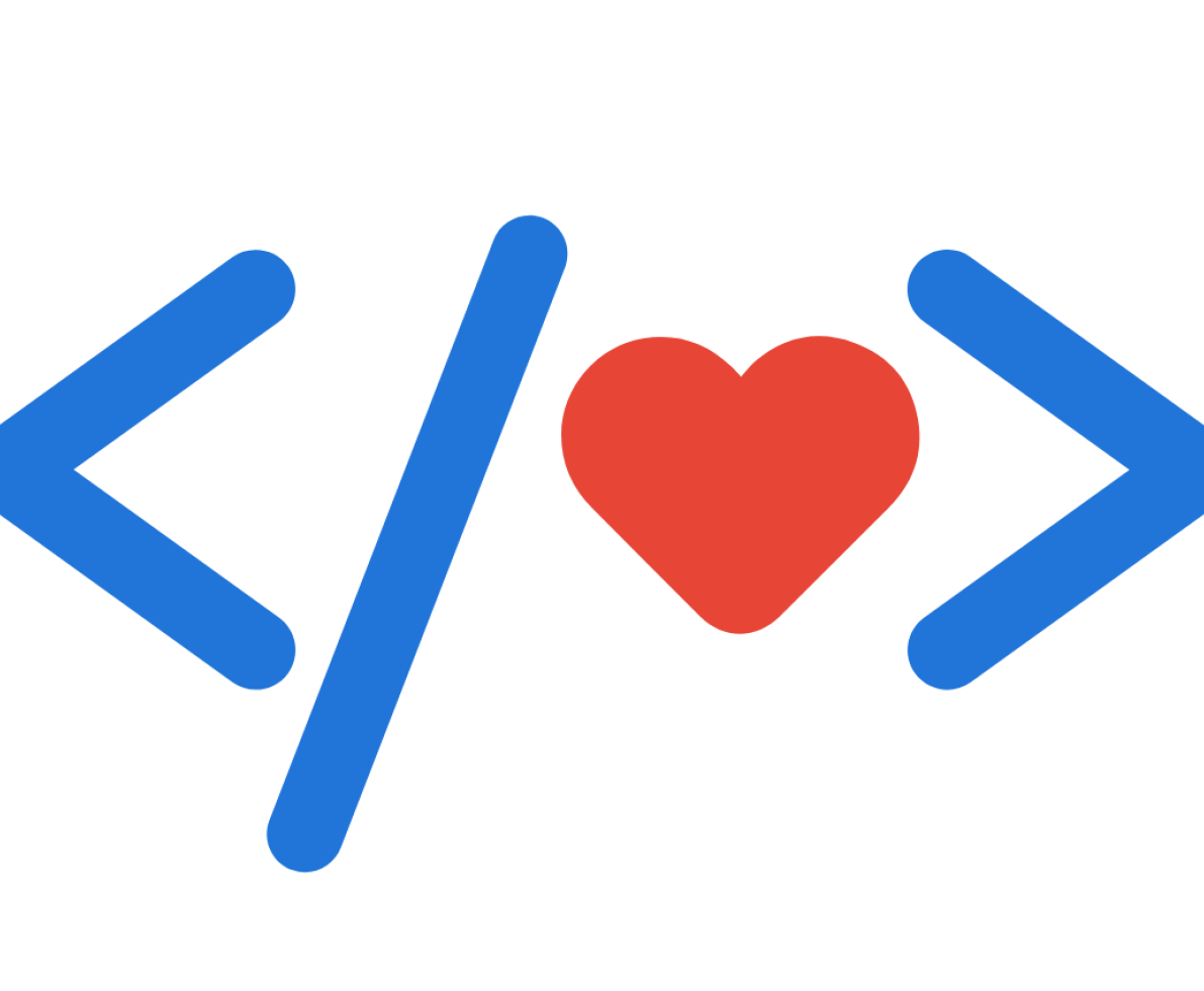 An illustration of a code bracket with slash and heart