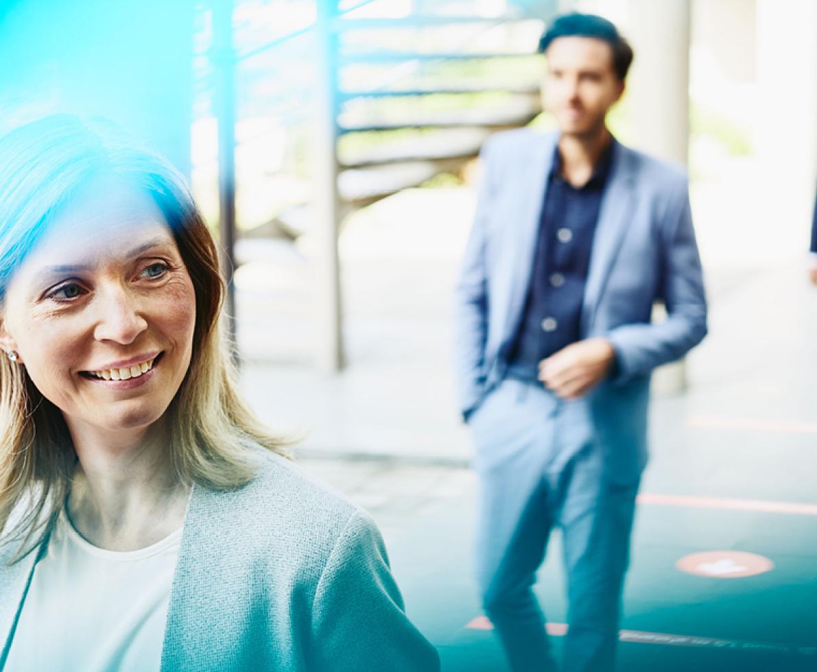 Office workers walking outdoors