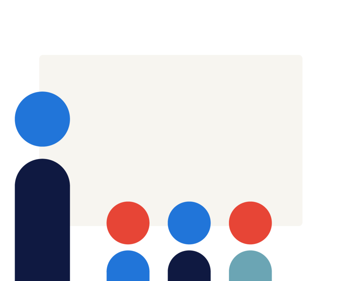 An illustration depicting teacher educating students in front of a board. An illustration depicting teacher educating students in front of a board.