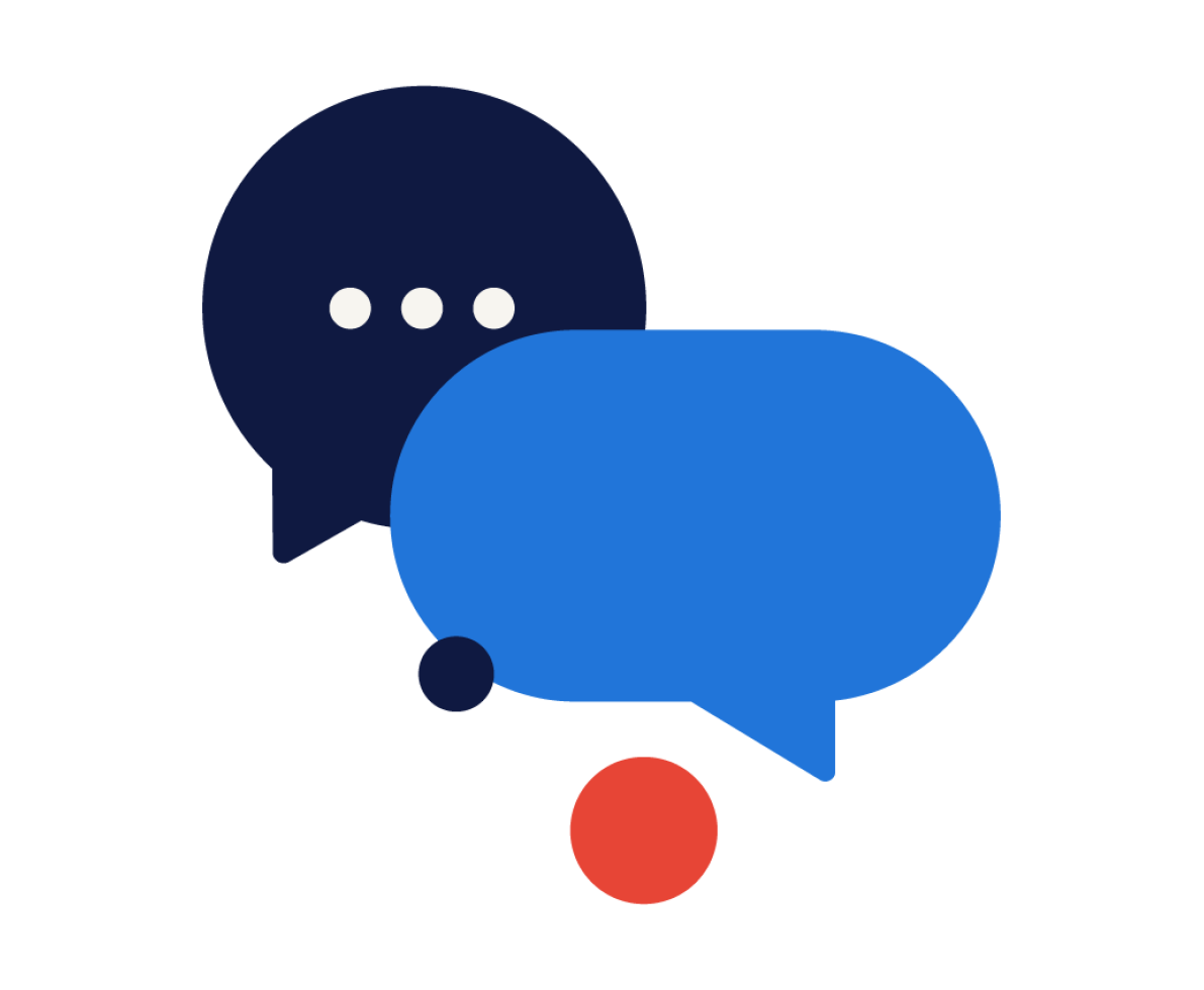 text balloons with red, navy blue and light blue 