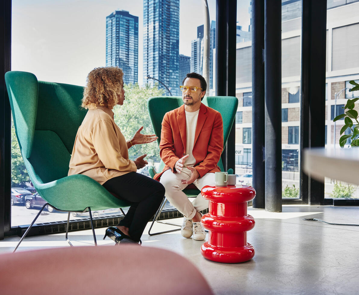 two people talking