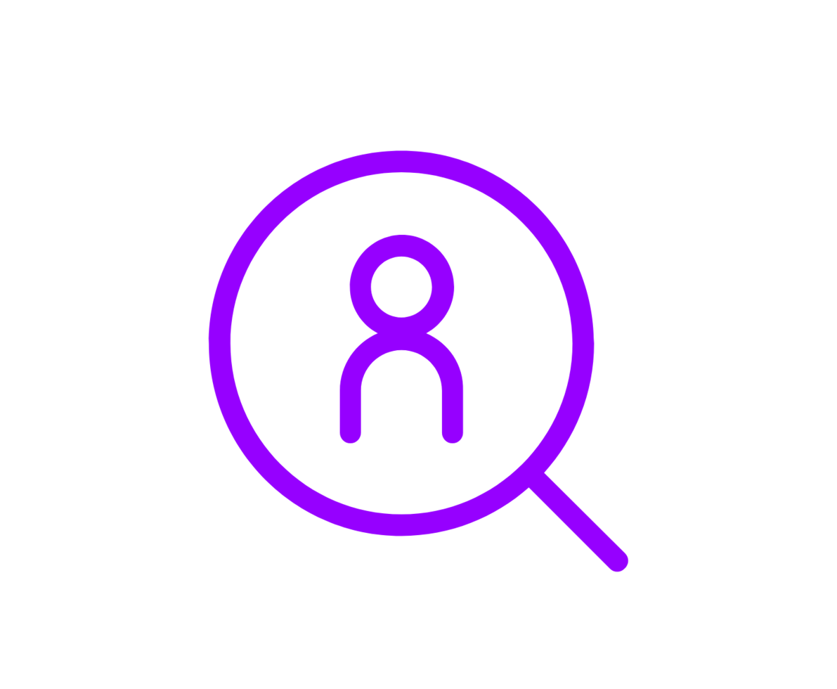 an icon of a magnifying glass with a person inside