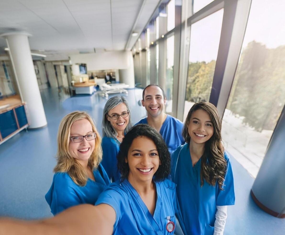 an image of nurses and doctors in scrubs smiling