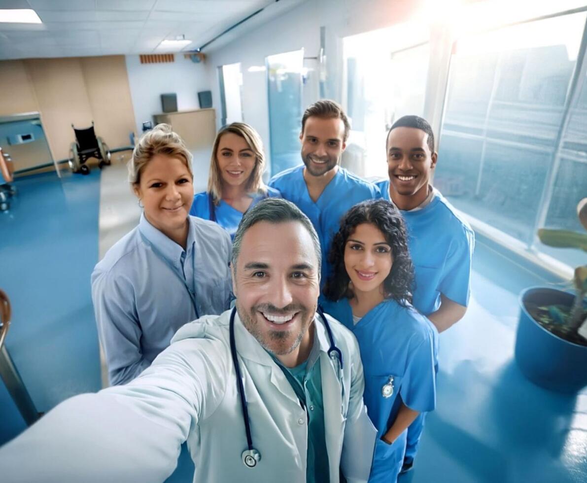 an image of doctors and nurses smiling at the camera