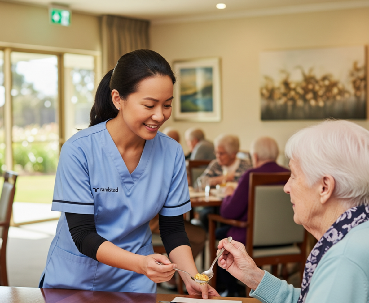 an image of a woman taking care of an elderly woman