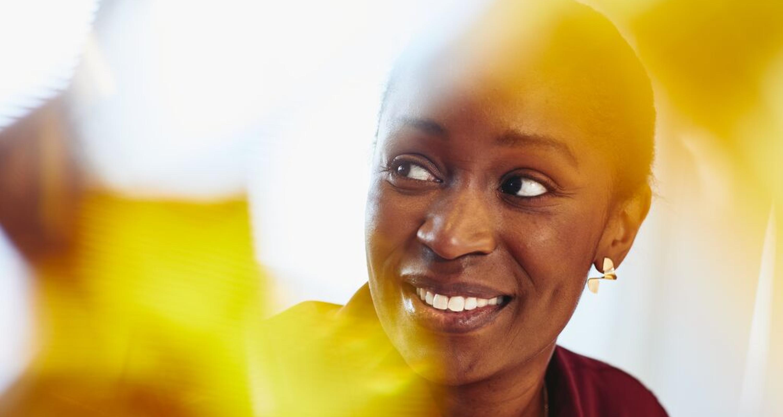 A photo of a woman smiling