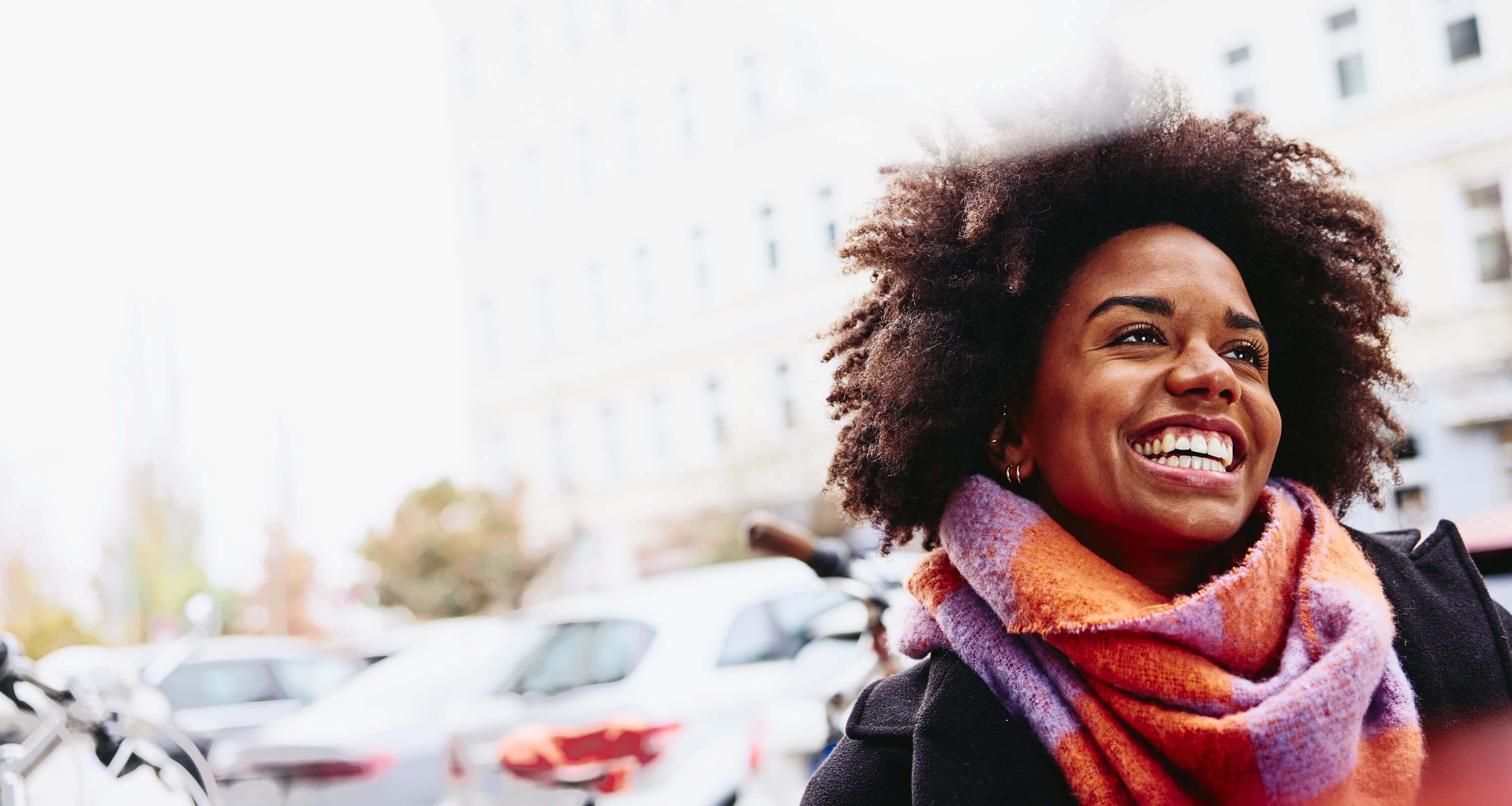 A photo of a woman smiling