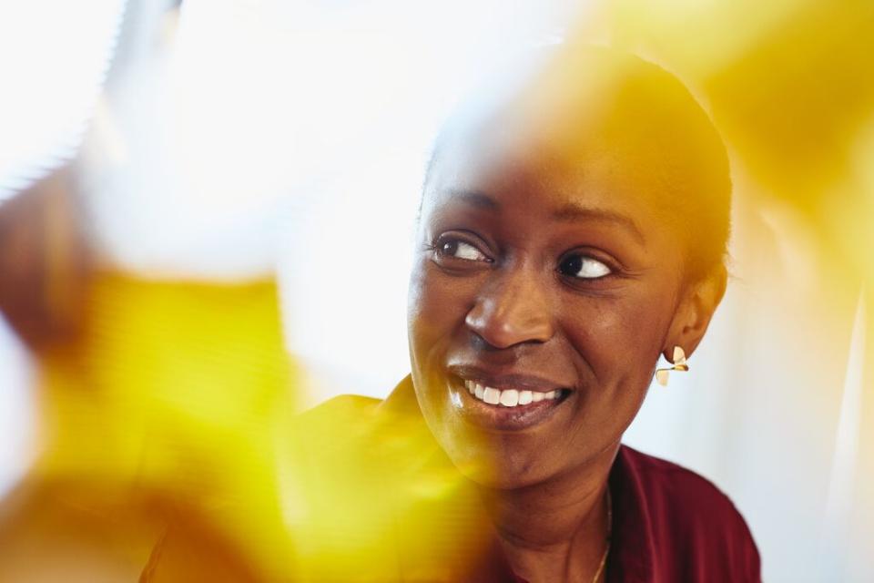 A photo of a woman smiling