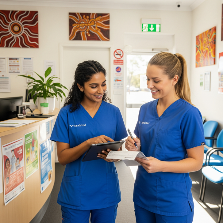 an image of two nurses talking to each other