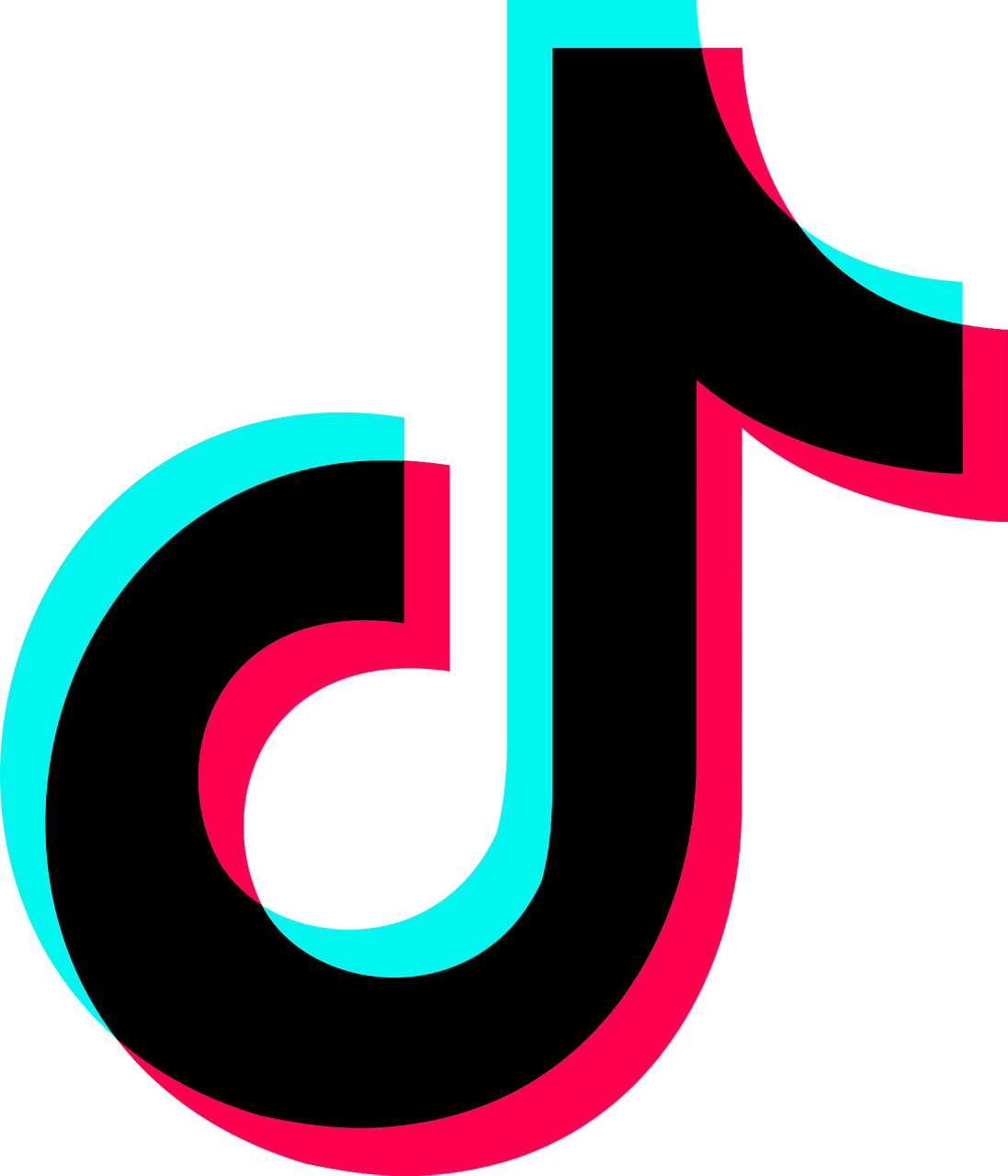 tiktok logo in black, blue and red