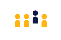 an illustration of four people with the third one coloured navy blue and standing out from the rest which are yellow
